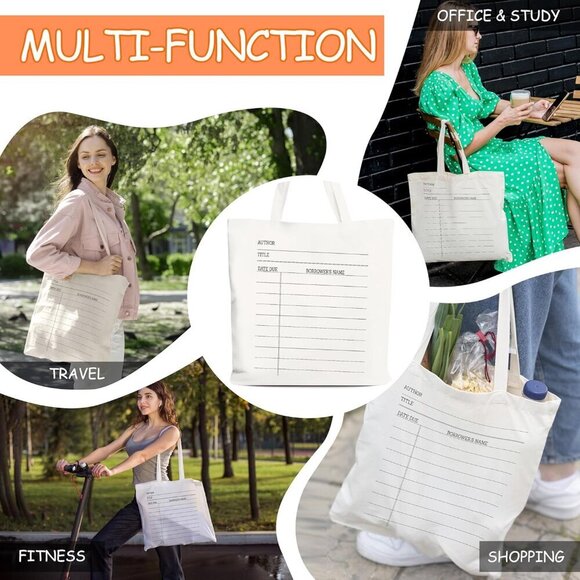 Library Tote Bag Cotton Linen Book Lover Gift Carry-all for Reading and Travel - Picture 5 of 5